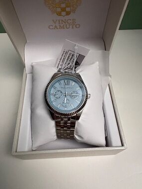 Vince Camuto Silver Stainless Steel Watch with Light Blue Dial